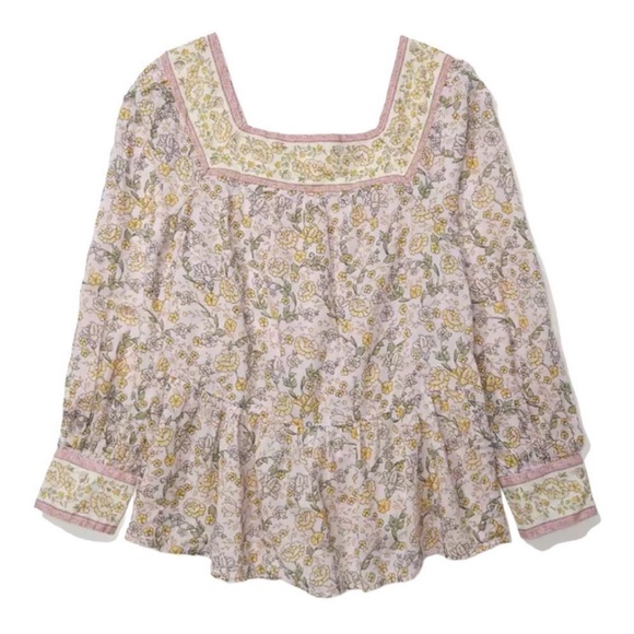 NWT AMERICAN EAGLE SQUARE NECK FLORAL BOHO PEASANT TOP size Medium - Picture 1 of 7